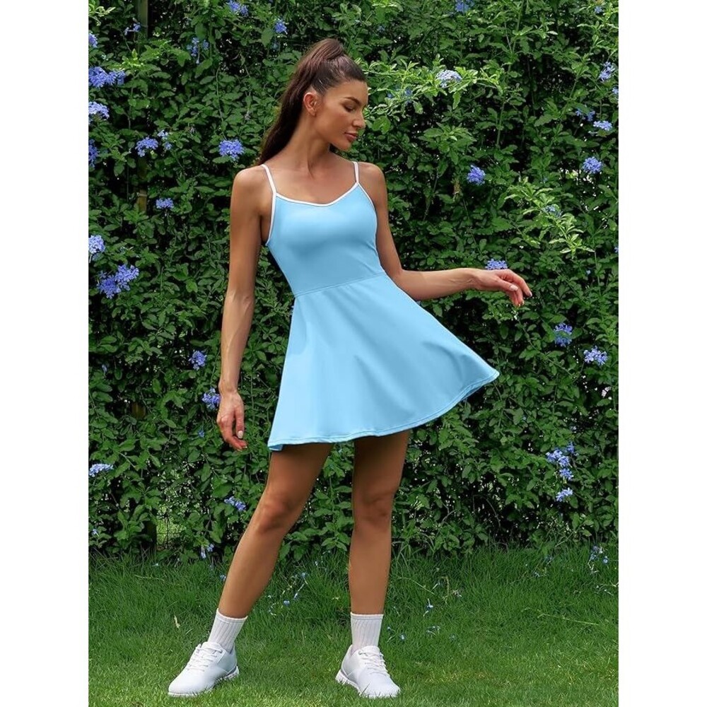 NWT Attraco Women's Tennis Dress in Baby Blue/w White Piping, Size XS
